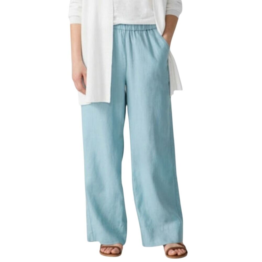 NWT Eileen Fisher Organic Linen Wide Leg Pant in Seafoam Coastal Lagenlook